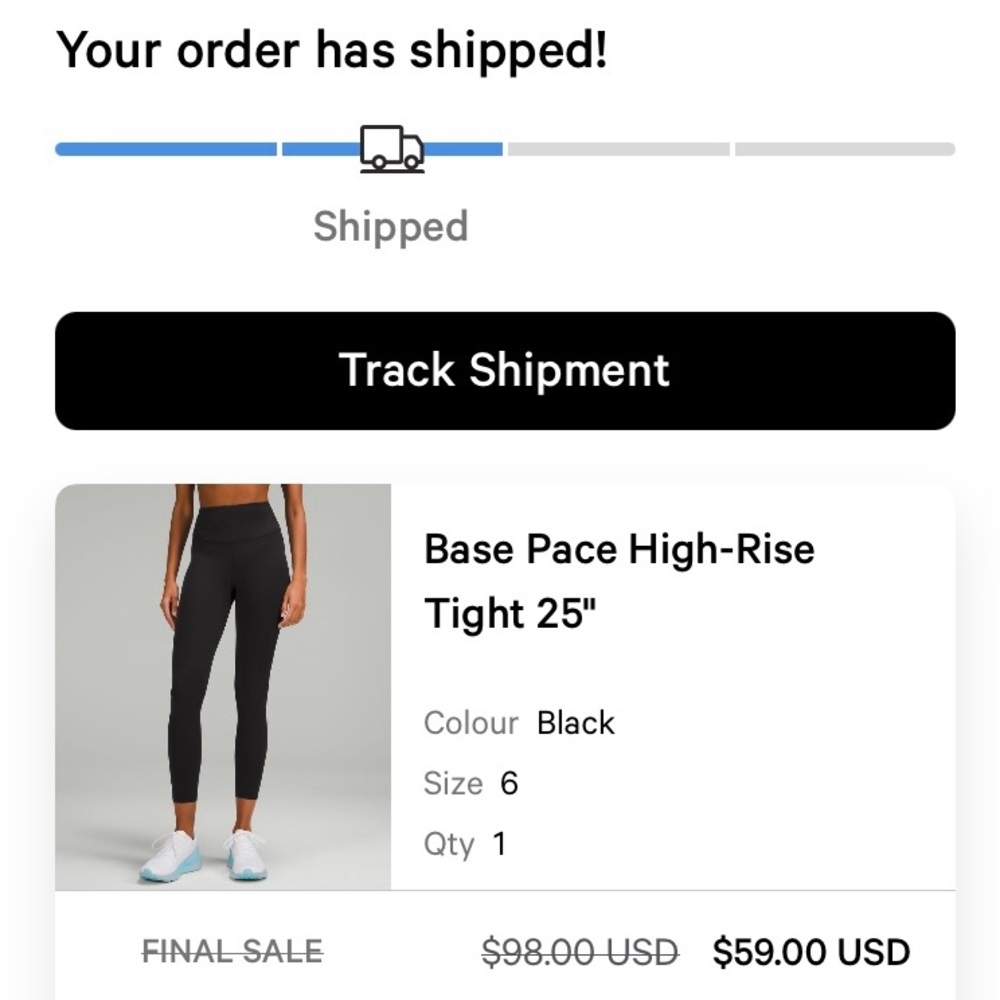 Lululemon Base pace size 6